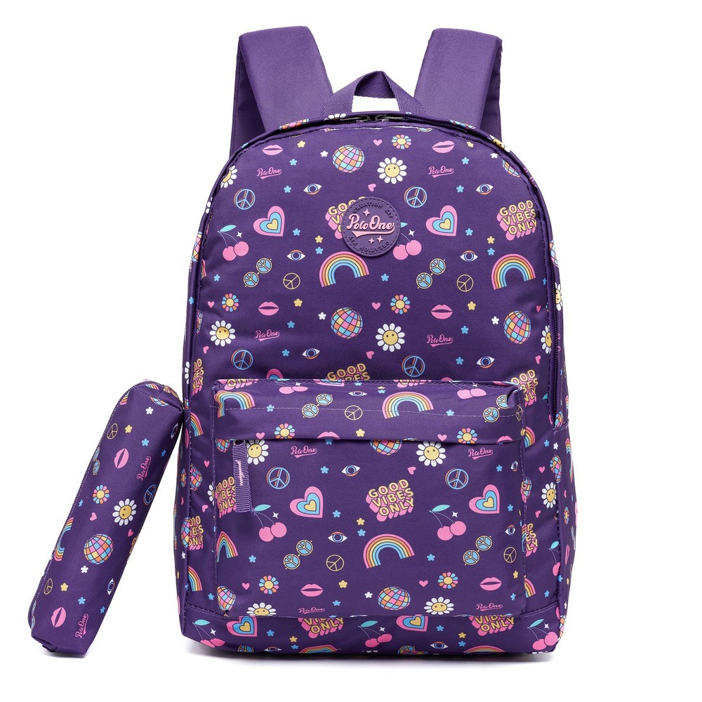 Kit Mochila + Estojo Escolar Juvenil Feminina Espaçosa