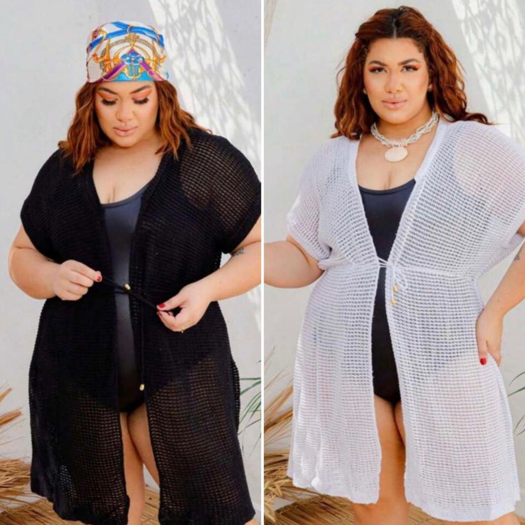 Kit 2 Colete De Praia Plus Size Aberto Saida Tricot Verão 46 Ao 52 Novidade