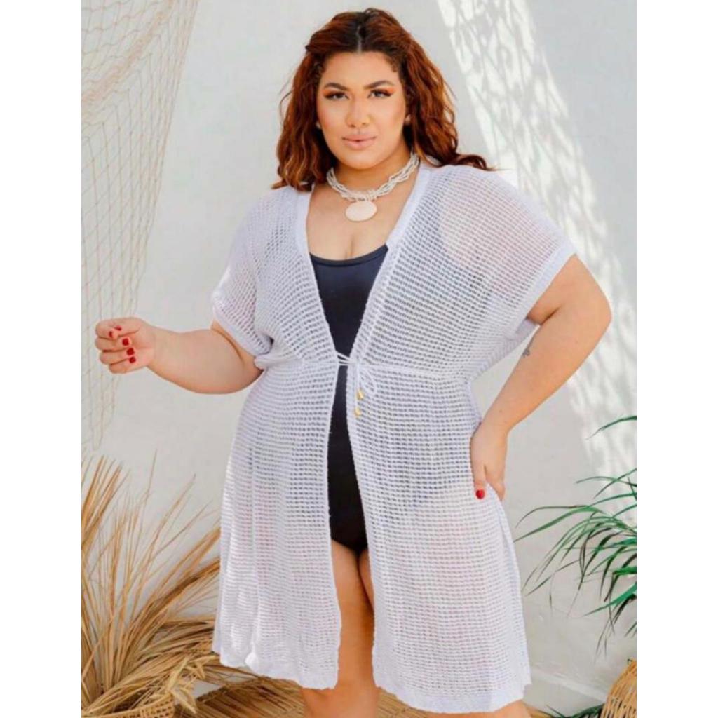 Colete De Praia Plus Size Aberto Saida Tricot Verão 46 Ao 52 Melhor Preço