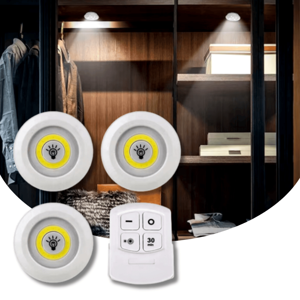 Kit Luminária 9 Lâmpada Led Sem Fio Armário Guarda-Roupa Ambiente Emergência c/Controle Branco Frio