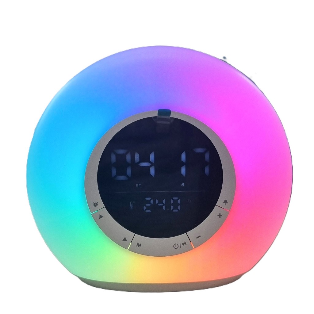 Caixa Som Bluetooth/USB Luz Rgb Branco Portátil Recarregável Visor Digital Marcador Temperatura