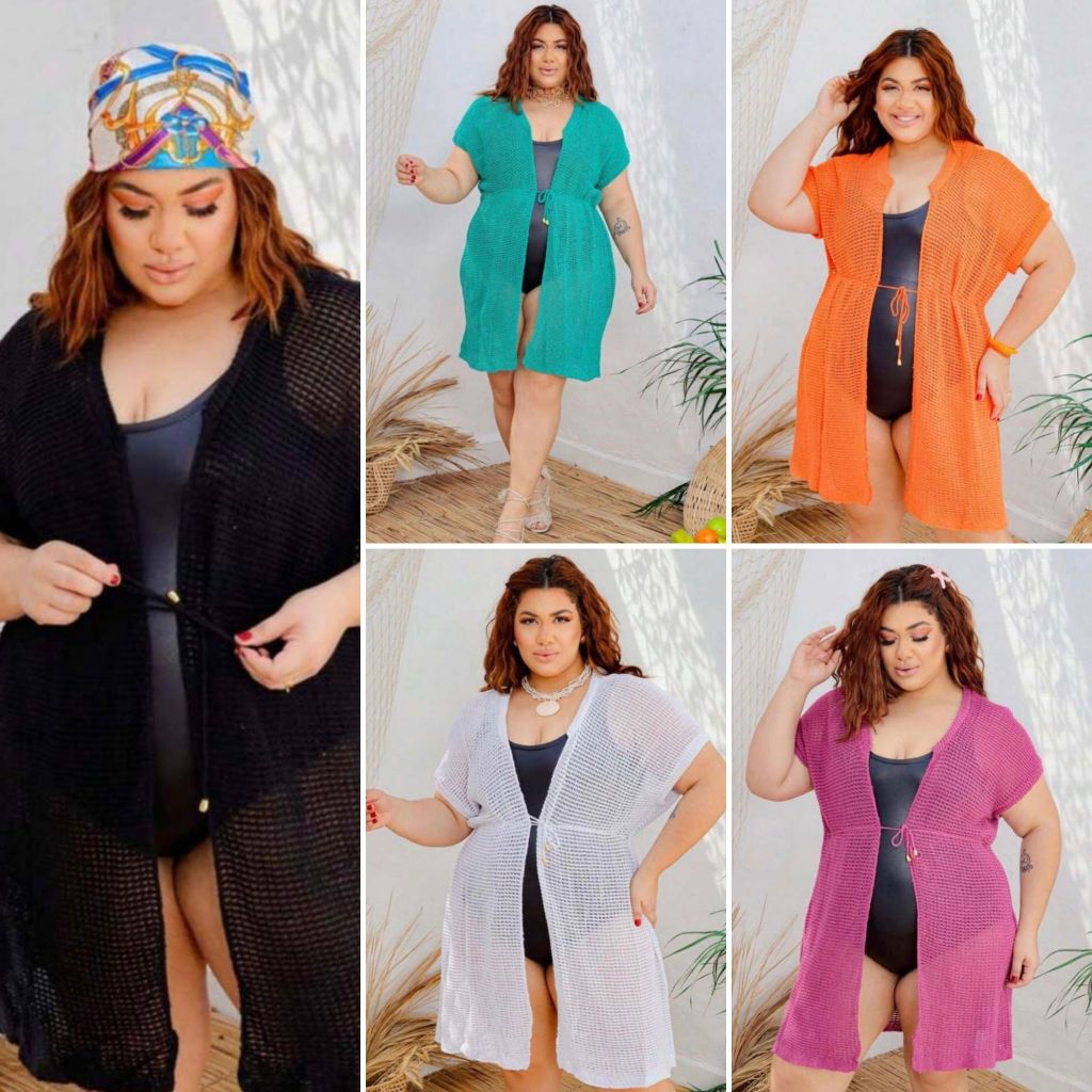 Kit 5 Colete De Praia Plus Size Aberto Saida Tricot 46 Ao 52 Atacado Novidade