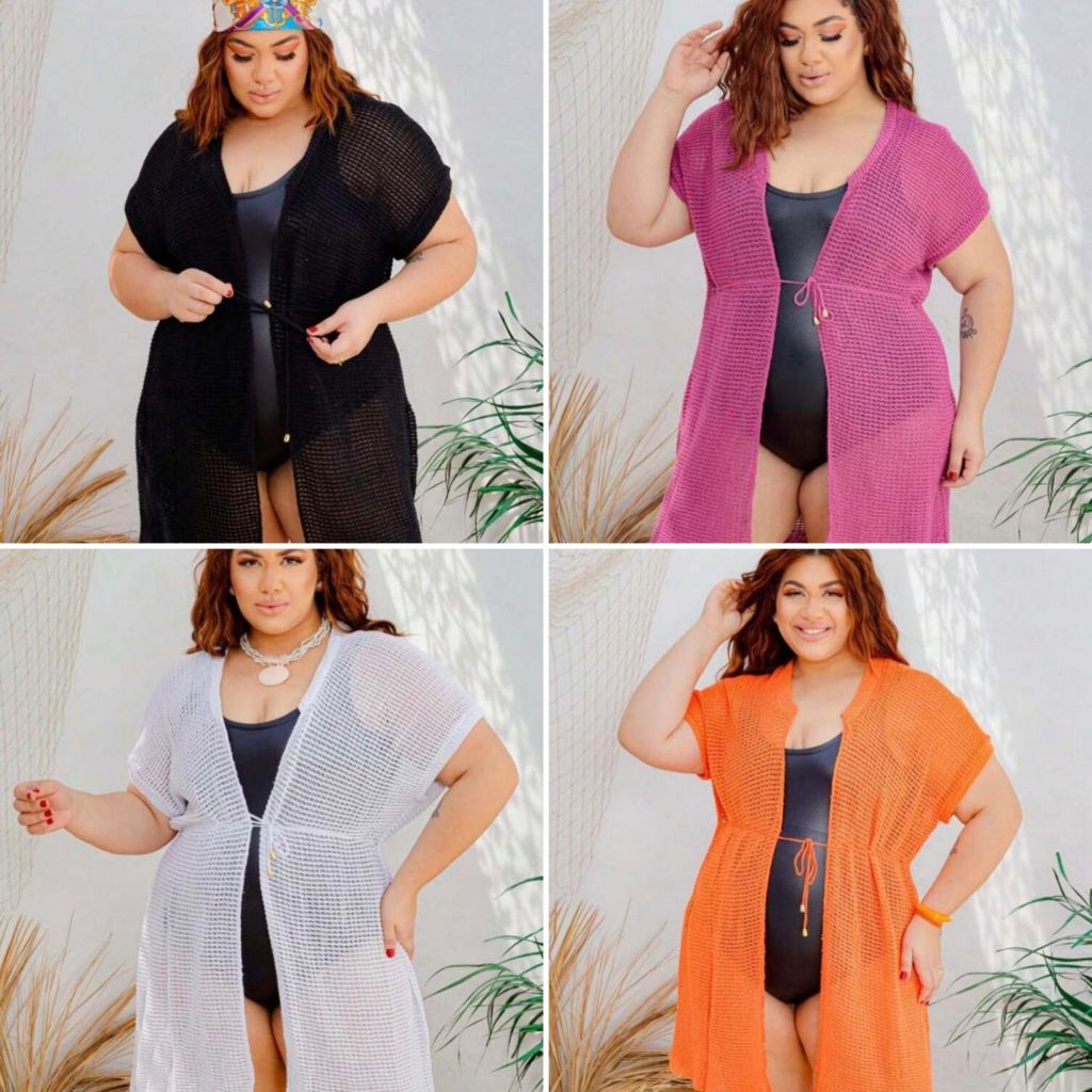 Kit 4 Colete De Praia Plus Size Aberto Saida Tricot 46 Ao 52 Oferta Hoje Top Oferta