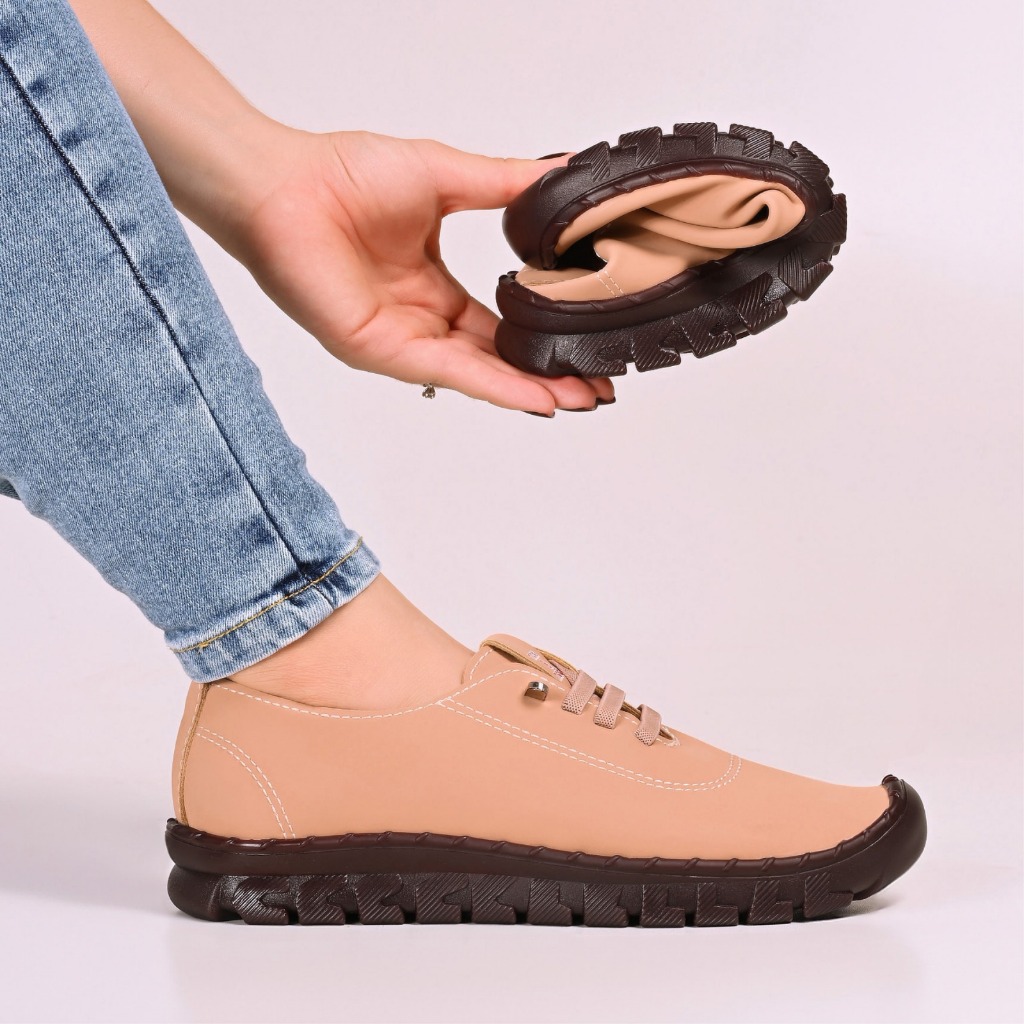 Tenis feminino nubuck adulto sola reta flexível com cadarço cano baixo para passeio e dia dia