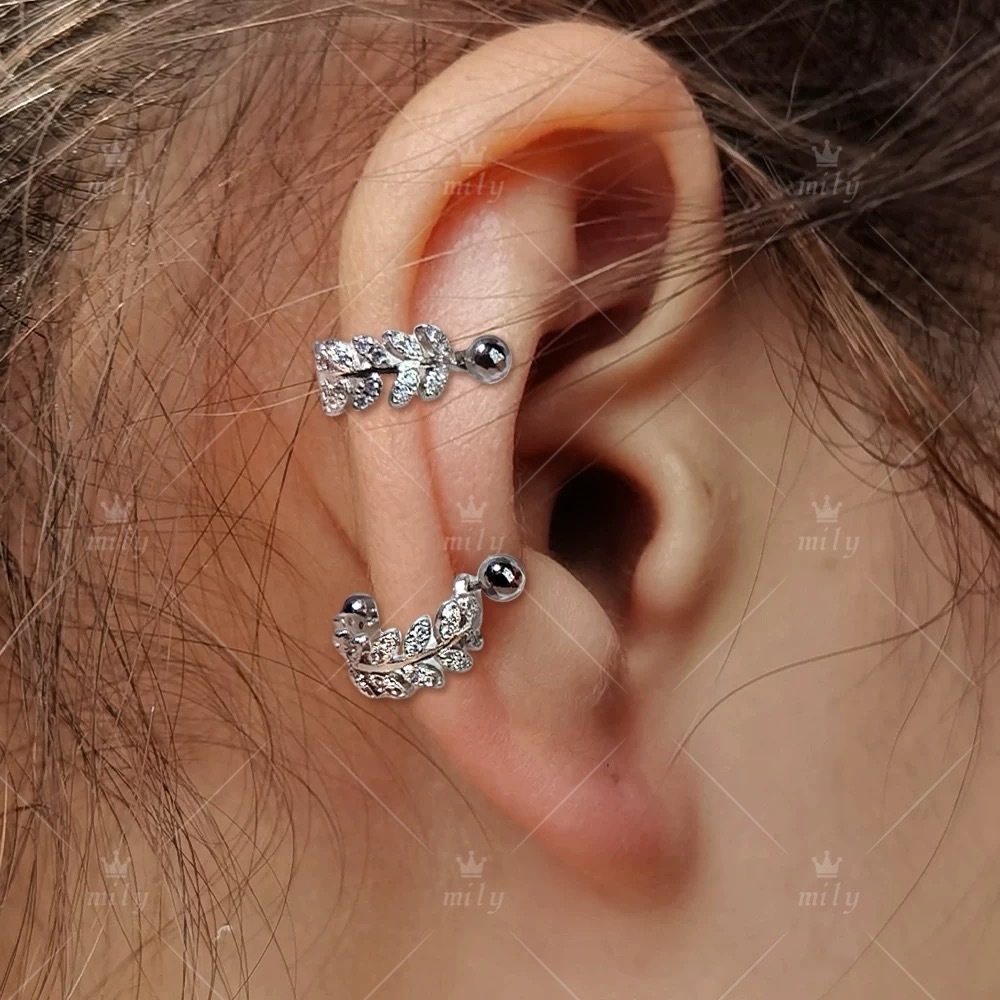 Kit 2 Piercing P/Conch Ramo de Oliveira Cravejado Parta