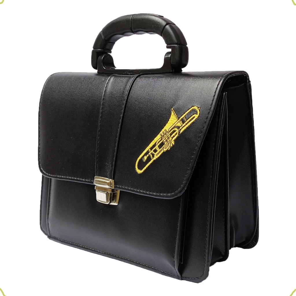 Pasta Bolsa Capanga Para Bíblia e Hinário CCB Liso Preto AP Bordado Trombone R2019