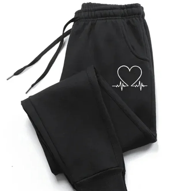 Calça Moletom estampado com coração feminino Minimalista Casual Flanelada Confortavel