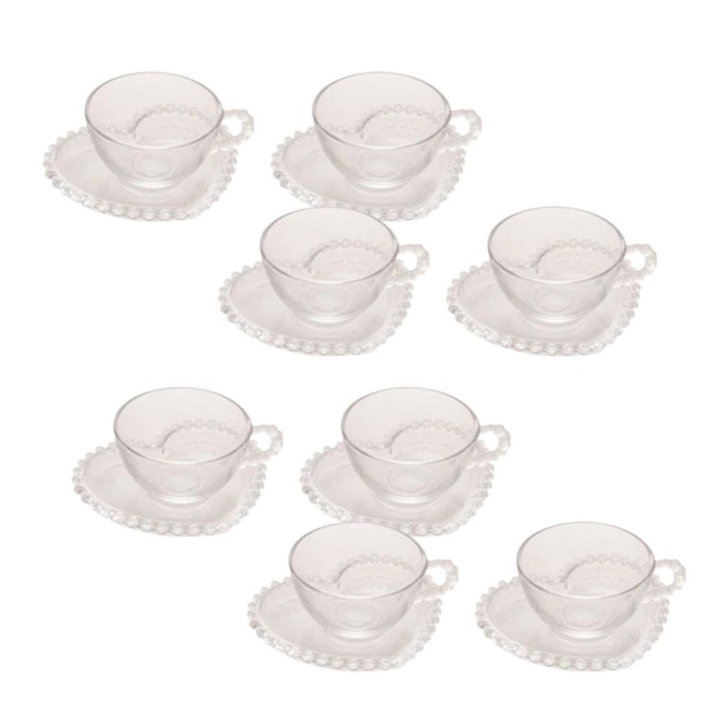 Conjunto de 4 ou 8 Xícaras Chá 180ml com Pires Coração Pearl Wolff