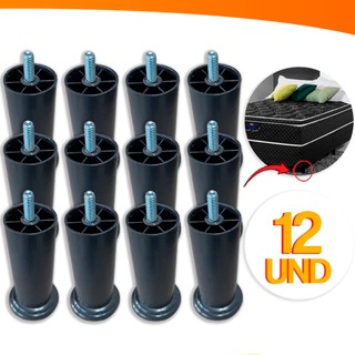 Kit 12 Pés de Cama Box 12cm Cabeceira Pezinho Plástico Com Parafuso Resistente