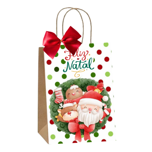 Sacolinhas Kraft Personalizadas Tema Natal Festa de Aniversário Doces Balas Lembrancinhas Acompanha Laço