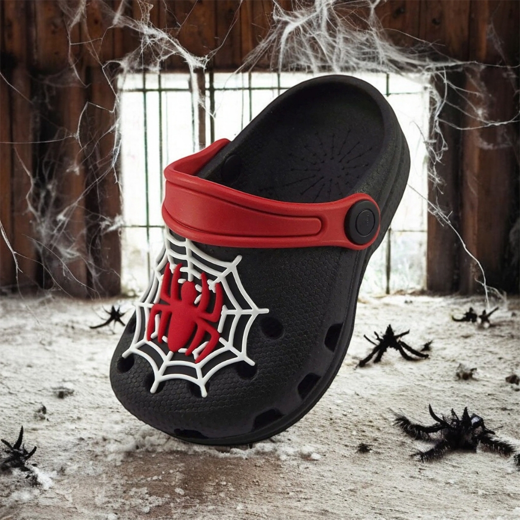 Sandália Babuche Infantil Nº 19 ao 28 Menino Masculino Desenho Preto Aranha Antiderrapante Homem