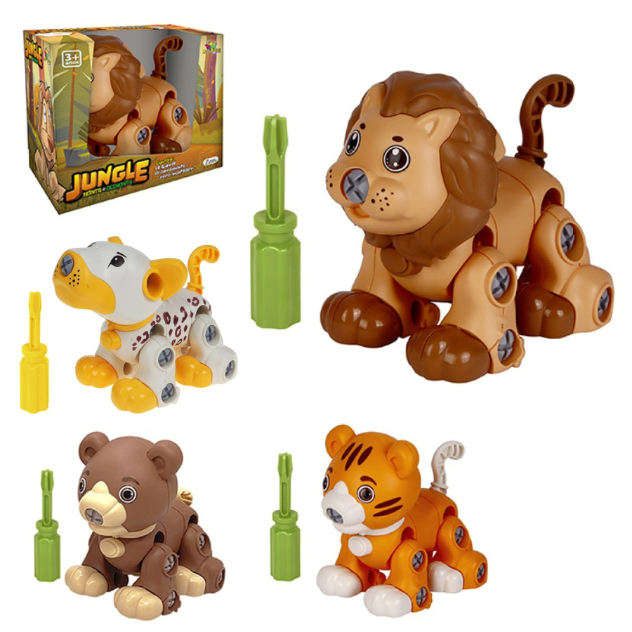 Brinquedo Educativo Monta e Desmonta Animais Selvagens Com Chave de Montagem