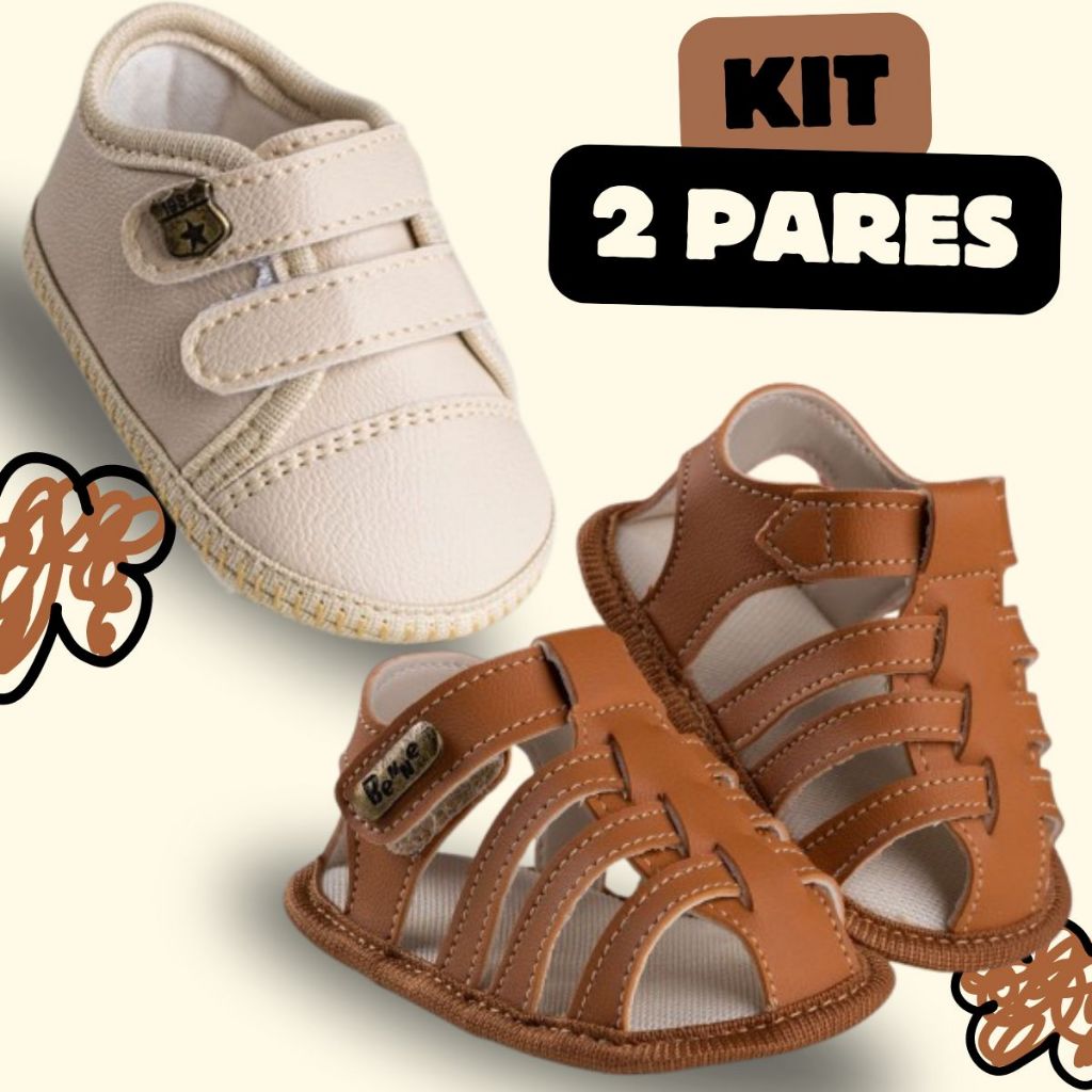 Kit 2 Pares Sandália Franciscana e Tênis Menino Confortável Benne Kids Original