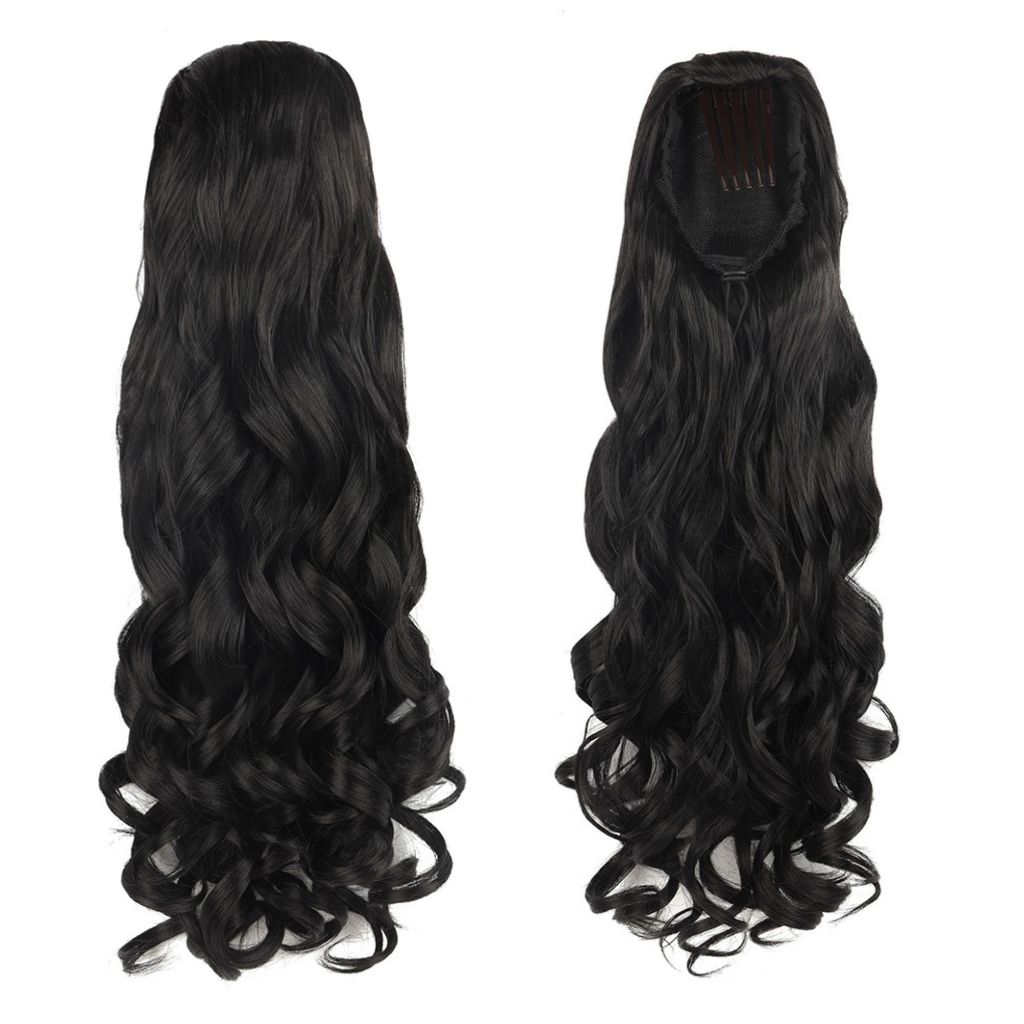 Rabo de cavalo com cachos cabelo cacheado 60cm bio fibra 185g fashion classic macio varias cores em Oferta na Shopee