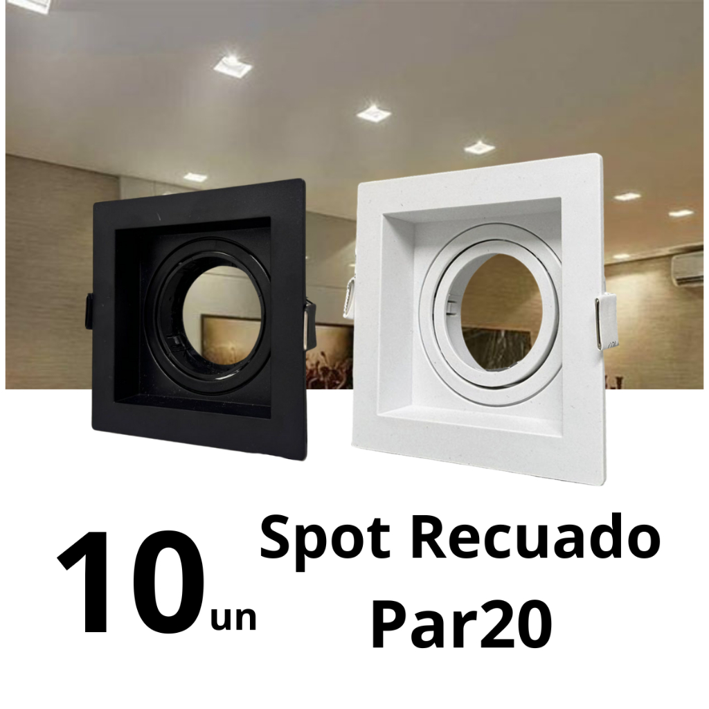 Kit 10 Spot Embutido Recuado PAR20 Quadrado Pix em Oferta na Shopee