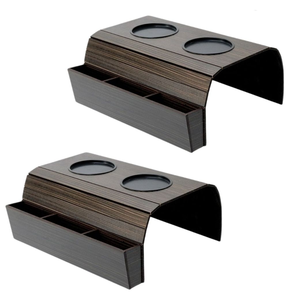 Kit 2 Esteiras porta controle com porta copo de sofá apoio braço mdf pintado tabaco