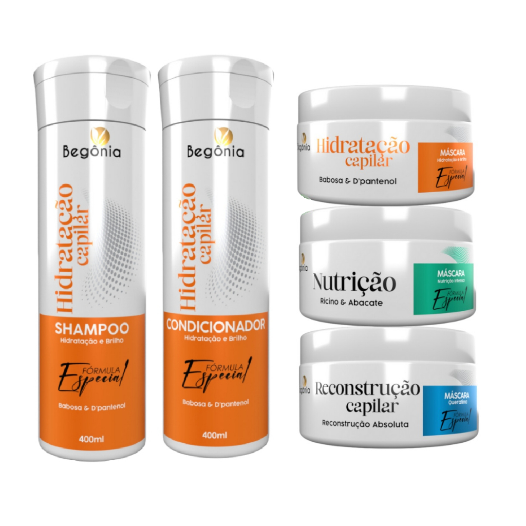 Cronograma Capilar Shampoo e Condicionador Hidratação + 3 Máscara Begônia em Oferta na Shopee