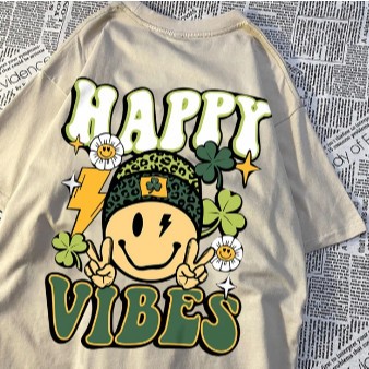 Camiseta Oversized ou Básica Streetwear Happy Emoji Vibes Camisa Modelo Exclusivo 100% Algodão