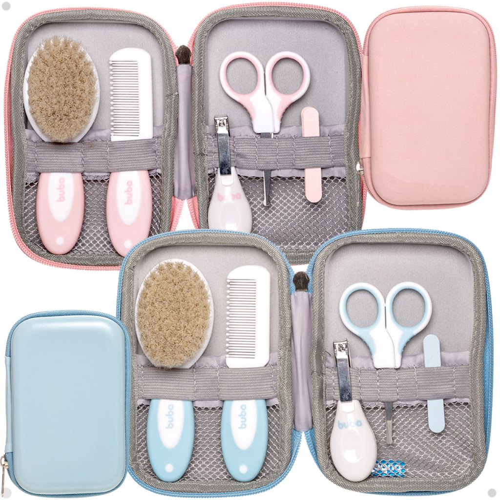 Kit Higiene Completo Pente Escova Cerdas Naturais Macias Tesoura Cortador Lixas + Case