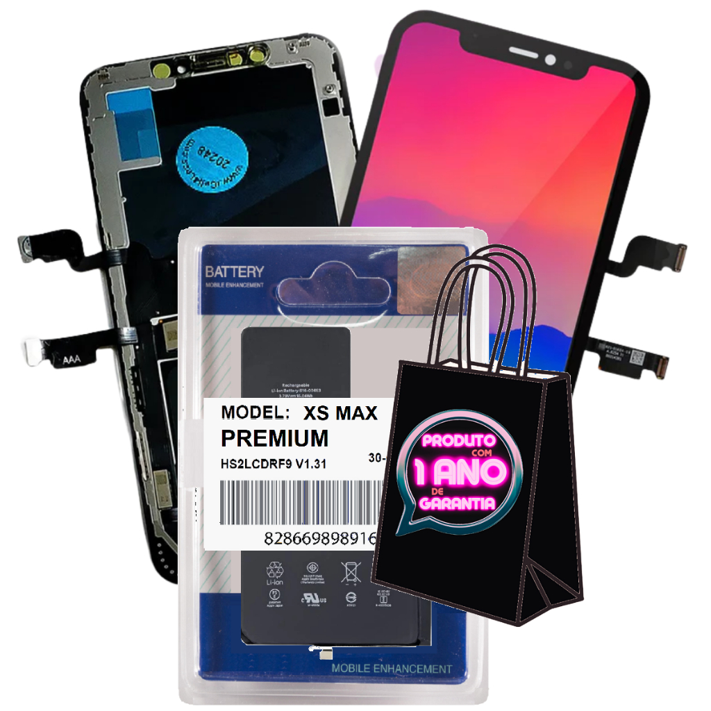 Kit Tela Frontal + Battria Compatível Com iPhone XS Max A2102 A1921 + Display Lcd Oled! em Oferta na Shopee