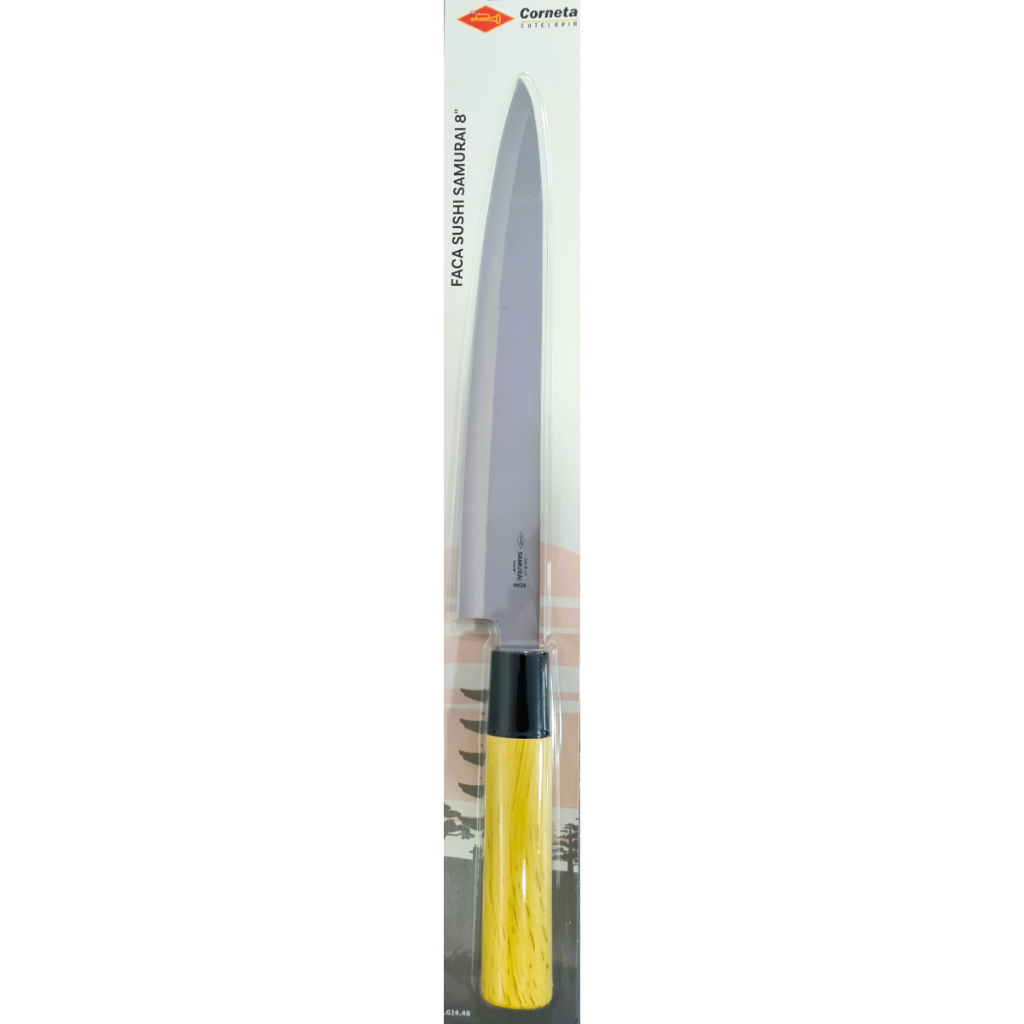 Faca Sushi Sashimi Peixe Salmão Comida Japonesa Oriental Lâmina Afiada Samurai 8" Aço Inox