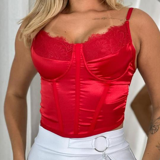 Corset Cetim Sem Bojo com Alcinha Amarração nas Costas Frente Única Sensual sexy Night College