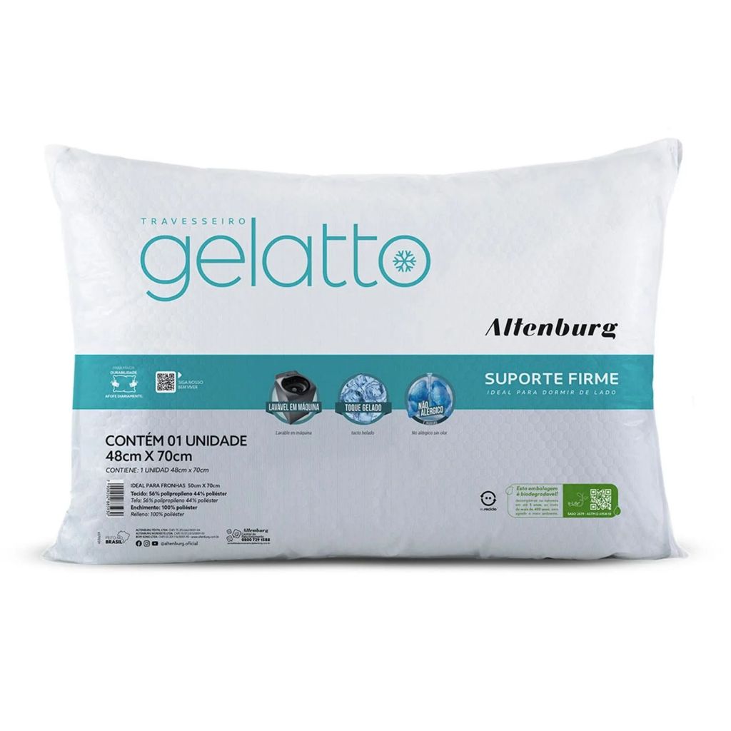Travesseiro Gelatto Altenburg Antialérgico Suporte Firme Refrescante Toque Gelado Macio Lavável em Oferta na Shopee