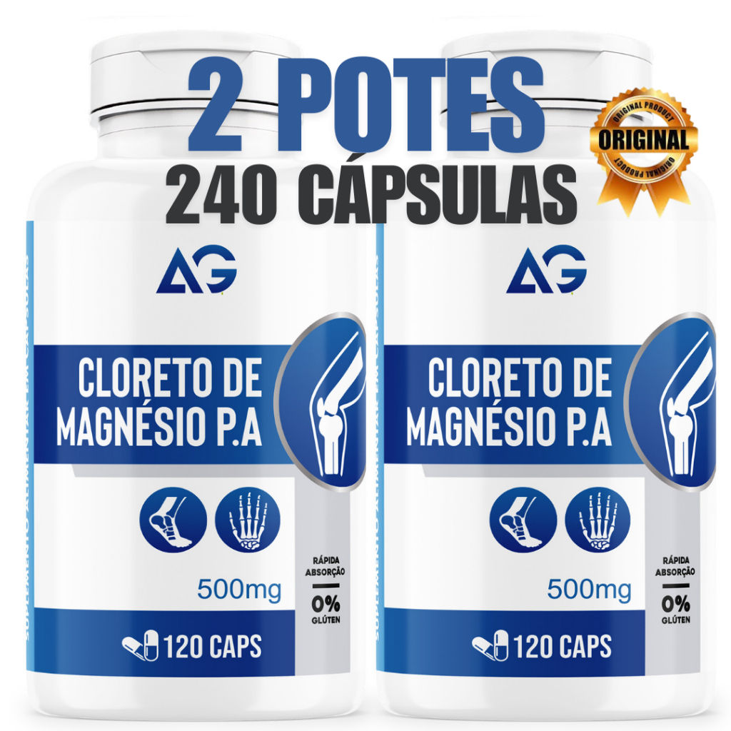 Cloreto De  Magnésio P.A Original Auge Nutrition  2 Potes 240 Cápsulas 500mg Qualidade Premium