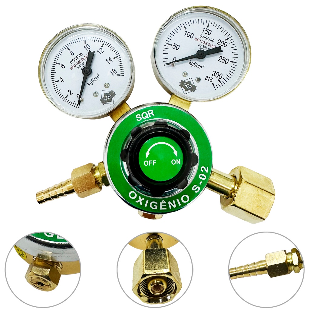 Regulador Para Cilindro De Oxigênio Com 2 Manômetros Sqr em Oferta na Shopee