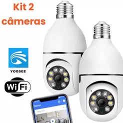 kit 2 câmera segurança wi-fi ip sem fio 360 encaixe lampada aplicativo yoosee