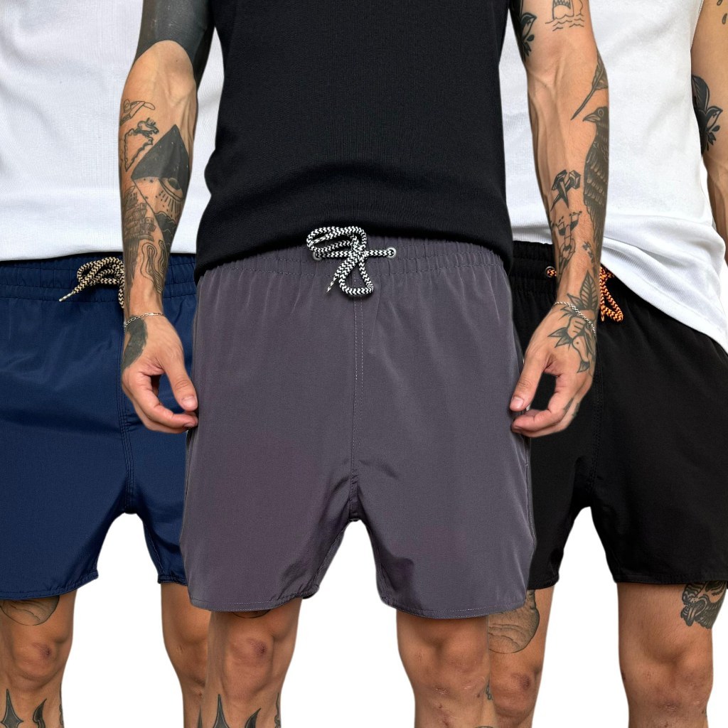 KIT 3 Short Elastano Mauricinho Masculino Curto Lycra Treino Corrida Academia