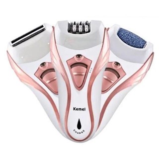 Depilador Elétrico Kemei KM-3010 Recarregável 3 em 1 Bivolt Com Lixador de pés e Aparador de pelos em Oferta na Shopee