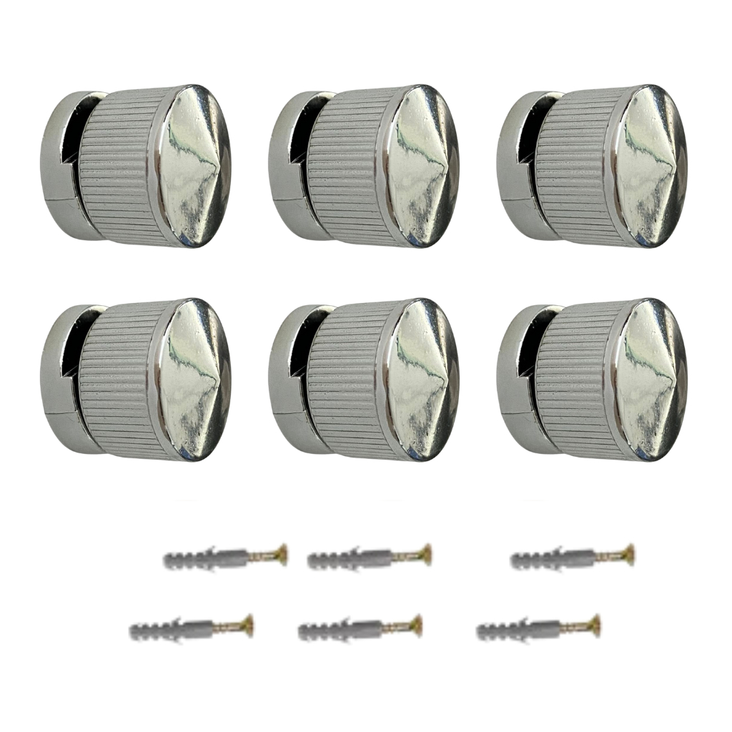 Kit 6 Botões Francês Suporte Para Espelho de Plástico Abs Cromado Metalizado + Buchas e parafusos