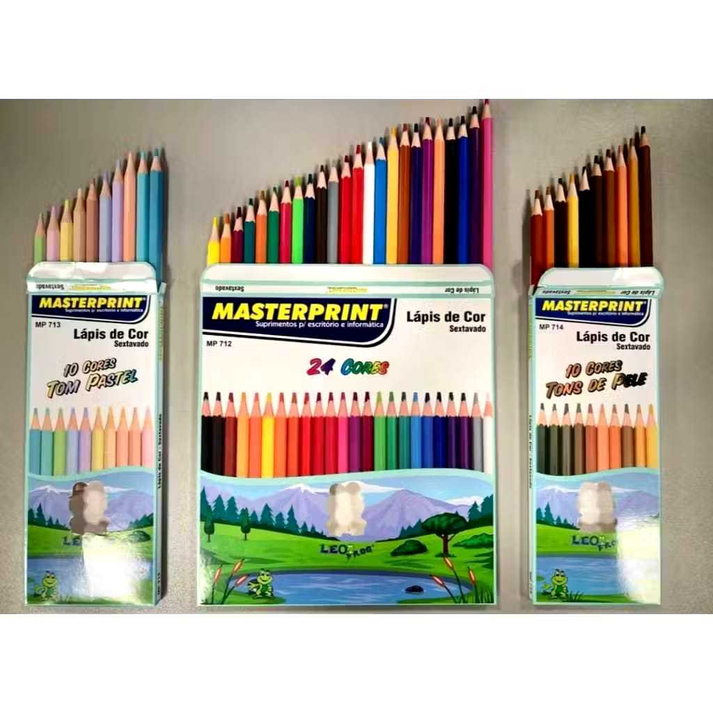 Kit 44 Lápis de Cor 24 Cores Vivas +10 Tom Pastel +10 Tons de Pele Masterprint