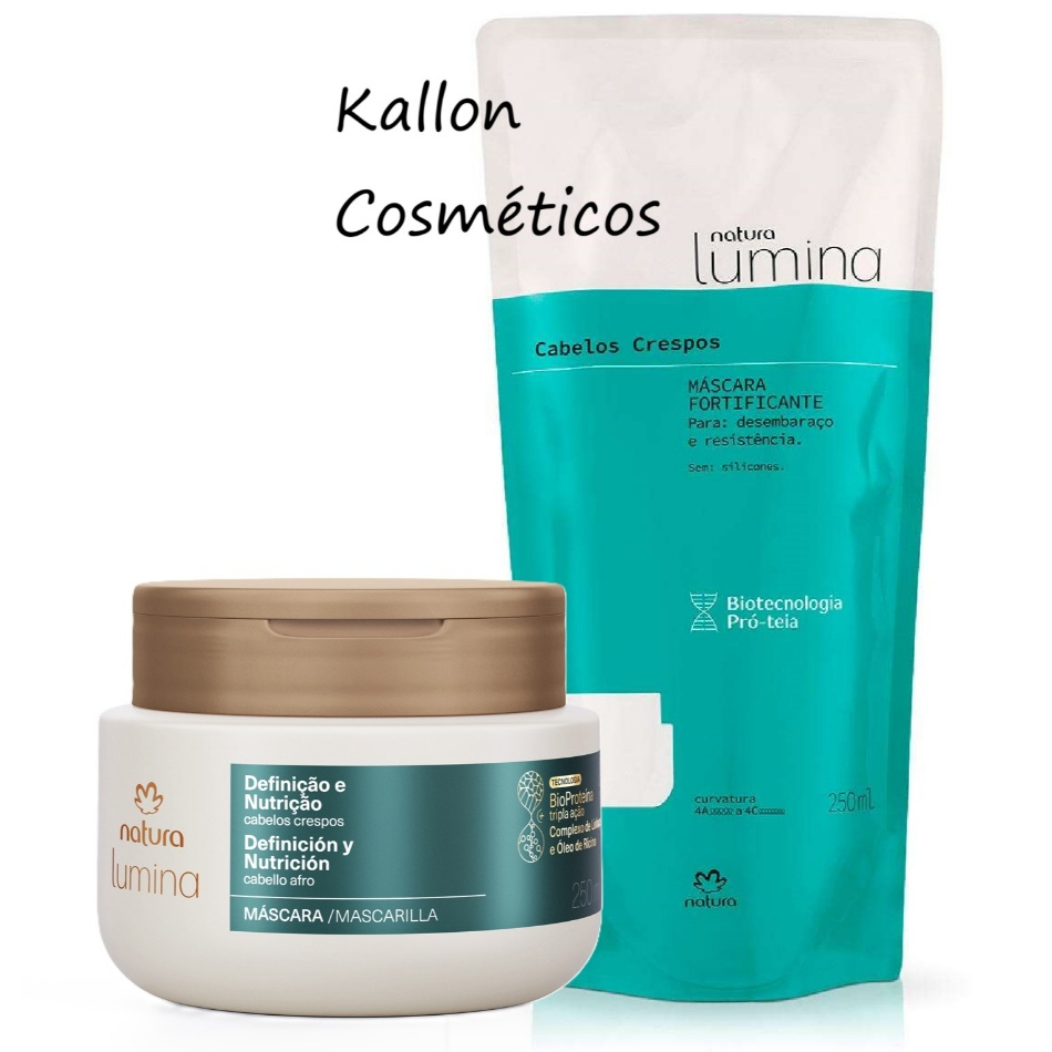 Kit Lumina Máscara Reconstrutora para Definição e Nutrição de Cabelos Crespos Com Refil 250 ml cada, Natura Cosméticos