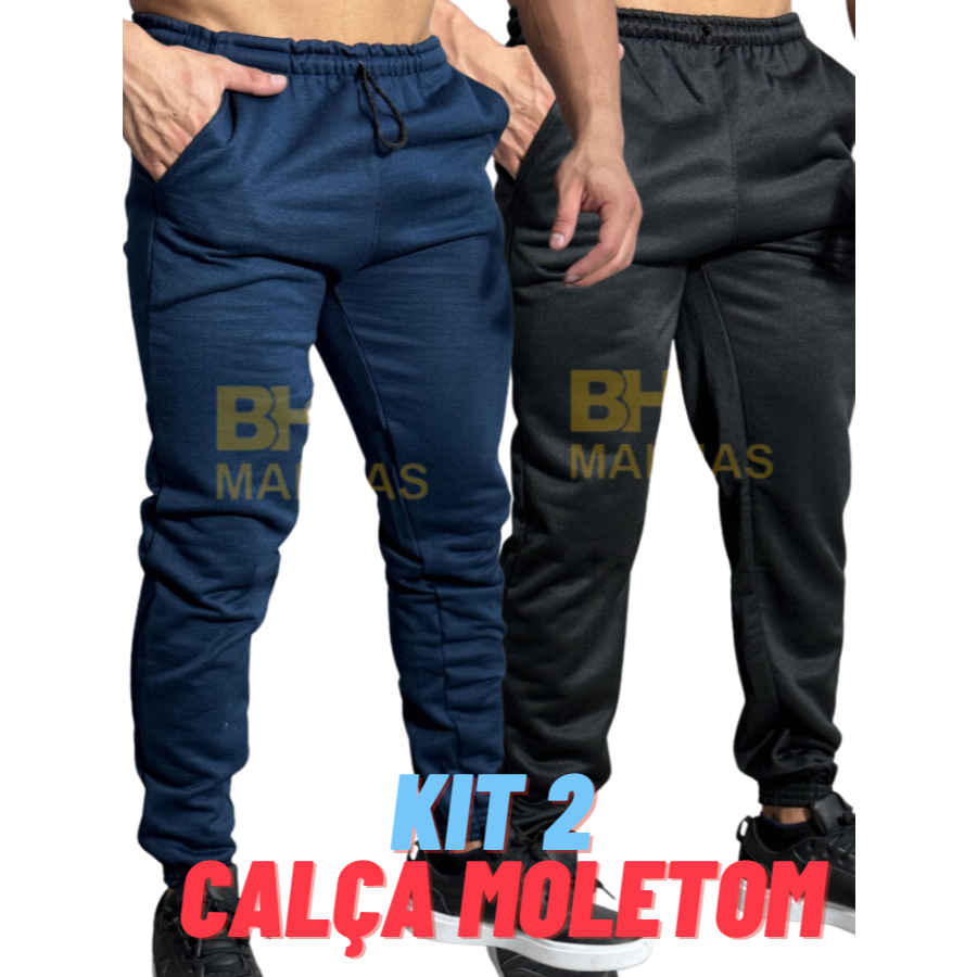 Kit C/2 Calça Moletom Masculina Inverno Academia Flanelada Peluciada Frio