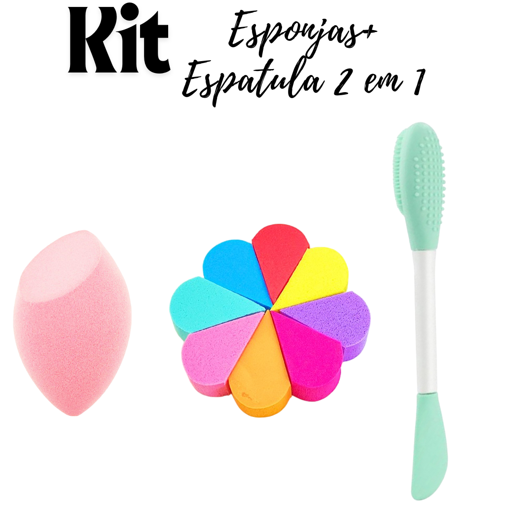 Esponjas kit  Maquiagem para Po, Corretivo, Base e Blush + Espatula facial 2 em 1 para Skin Care