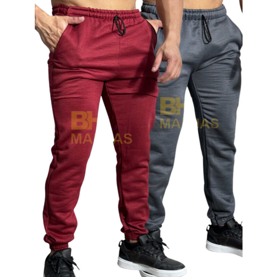 Kit C/2 Calça Moletom Masculina Frio Inverno/Outono Academia Flanelada Peluciada