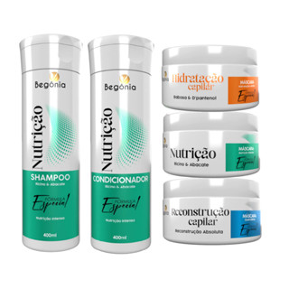 Cronograma Capilar Shampoo e Condicionador Nutrição + 3 Máscara Begônia em Oferta na Shopee