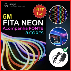 Fita de LED Mangueira Neon 5 Metros 60W Flexível Com Fonte 12V | 8 Cores