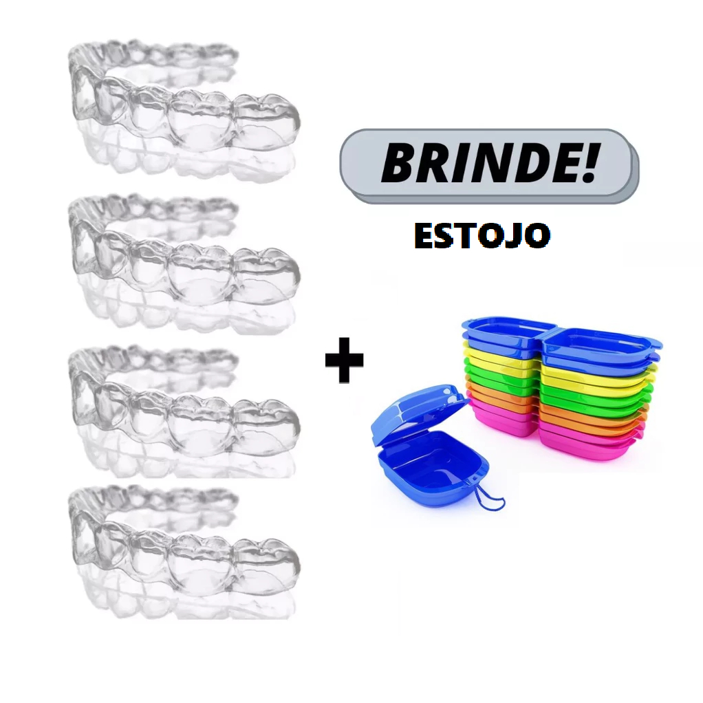 04 Placas Protetor Bucal Ranger Dentes Moldeira Termo Moldável + Estojo Cores