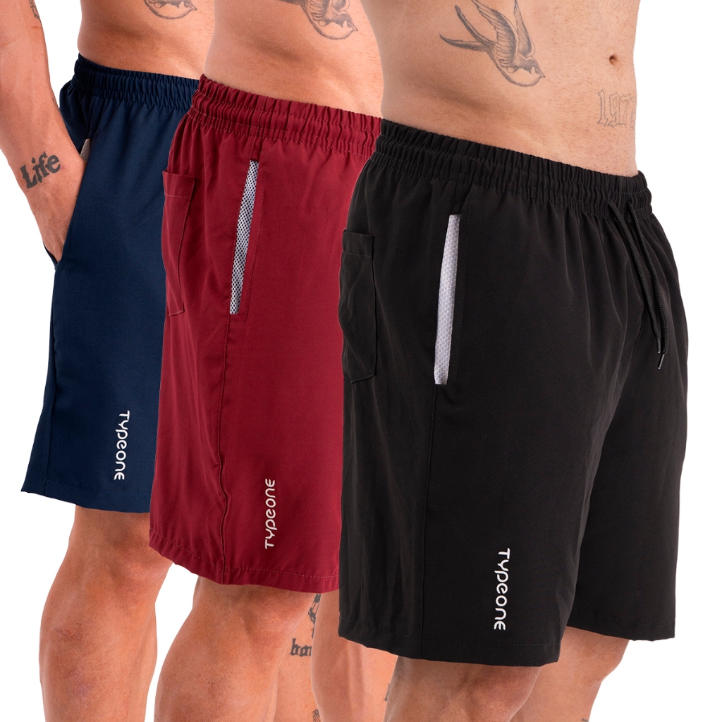 Kit 3 Short Masculino Academia Bermuda Esportiva Tactel com Elastano Mauricinho