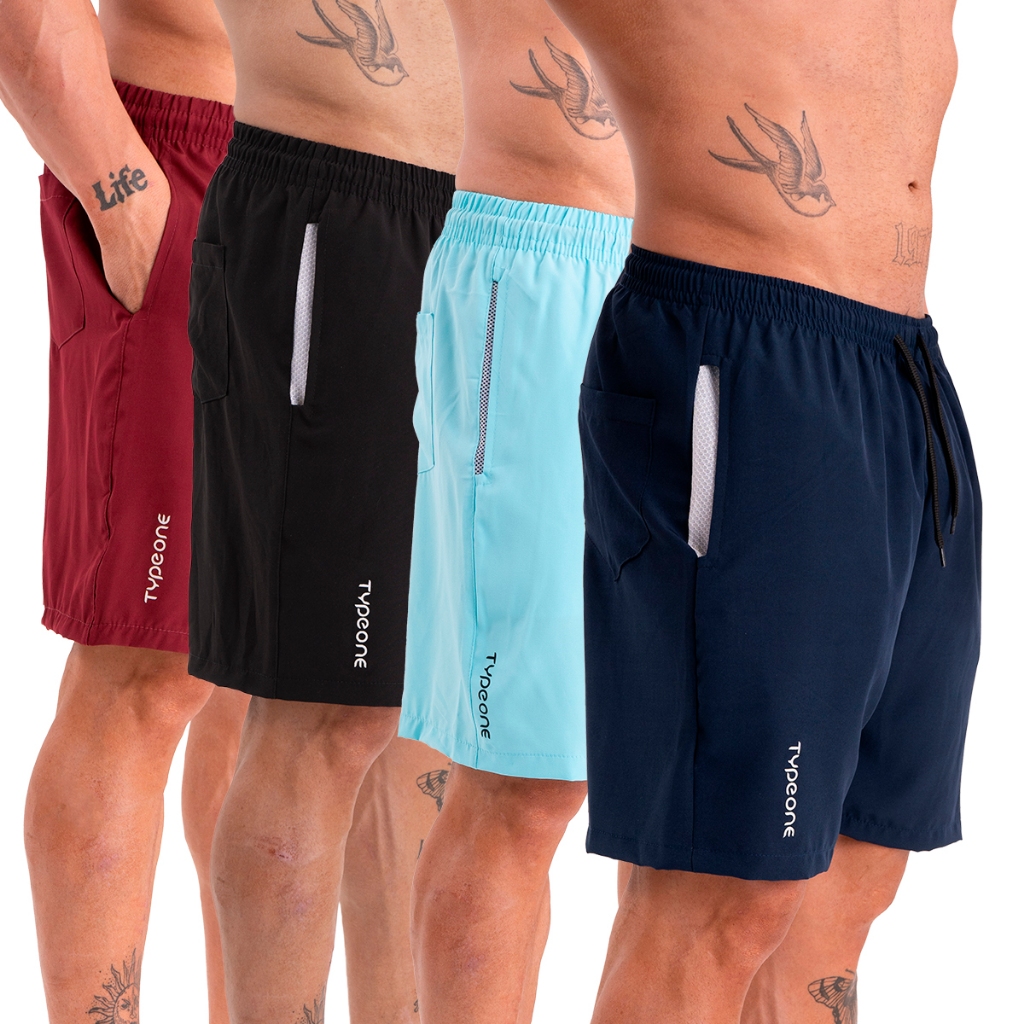 Kit 4 Bermuda Academia Praia Short Masculino Esportivo Tactel Elastano Mauricinho Anti Odor Verão