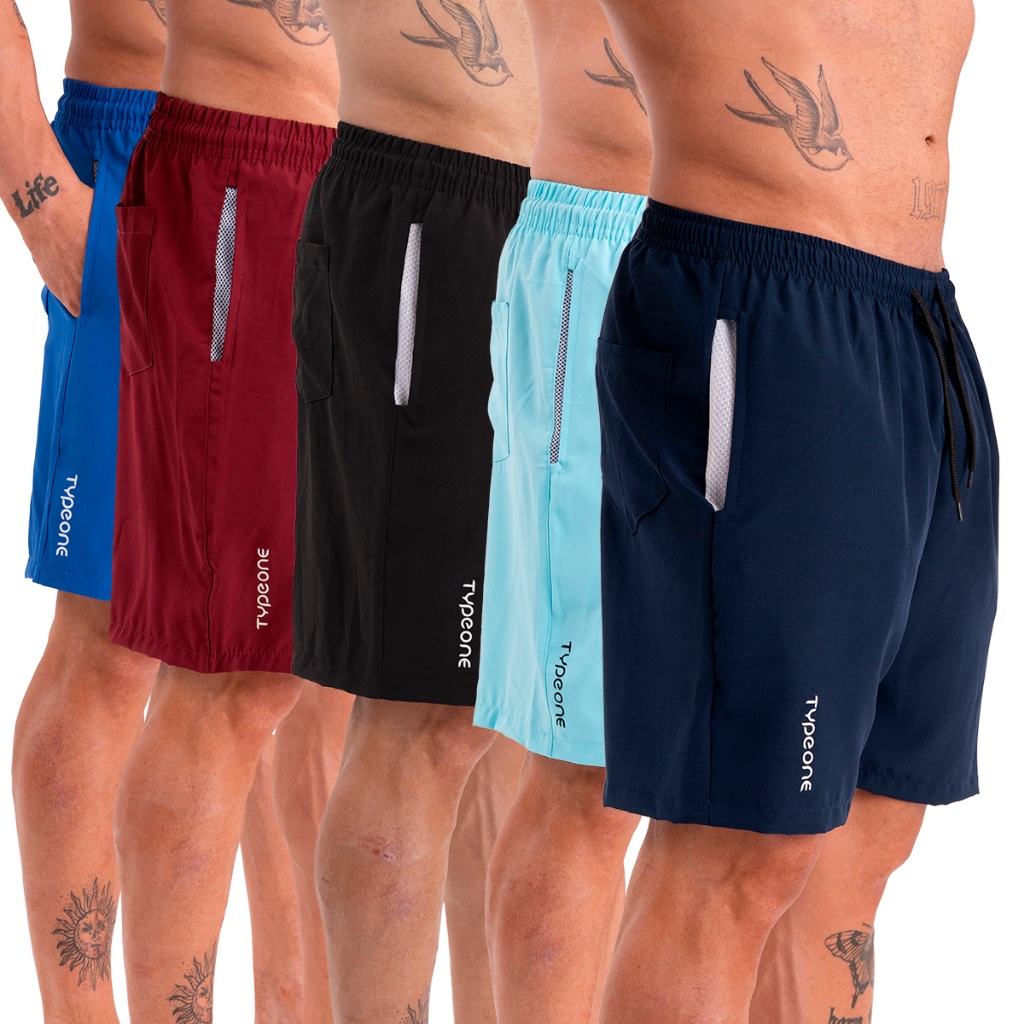 Kit 5 Short Masculino Esportivo Bermuda Tactel com Elastano Corrida Praia Fitness