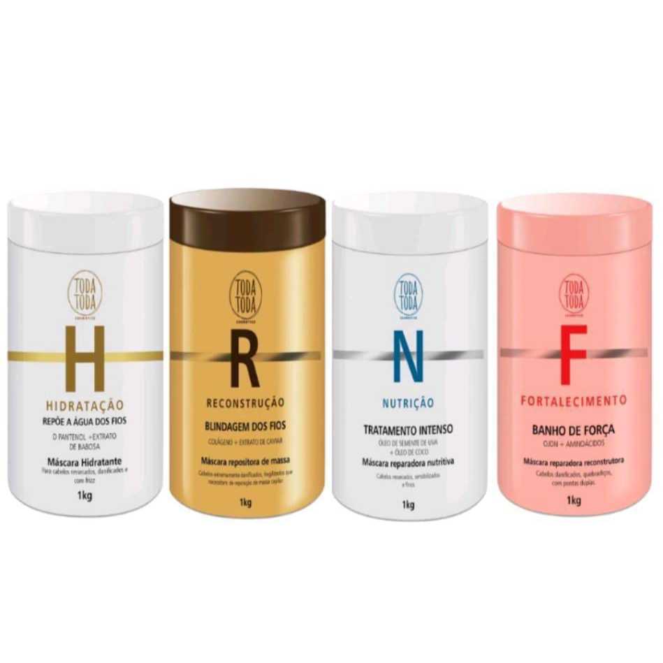 Kit De Máscara Capilar Potes de 1kg Profissional – Hidratação / Reconstrução / Nutrição / ...