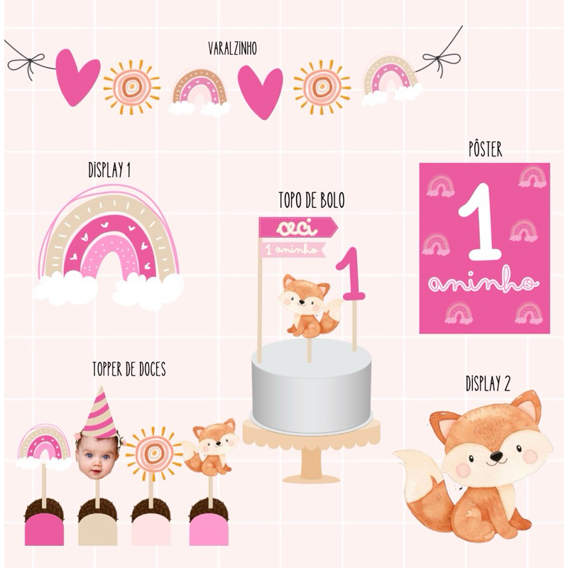 Kit só um bolinho - Raposa Rainbow Rosa