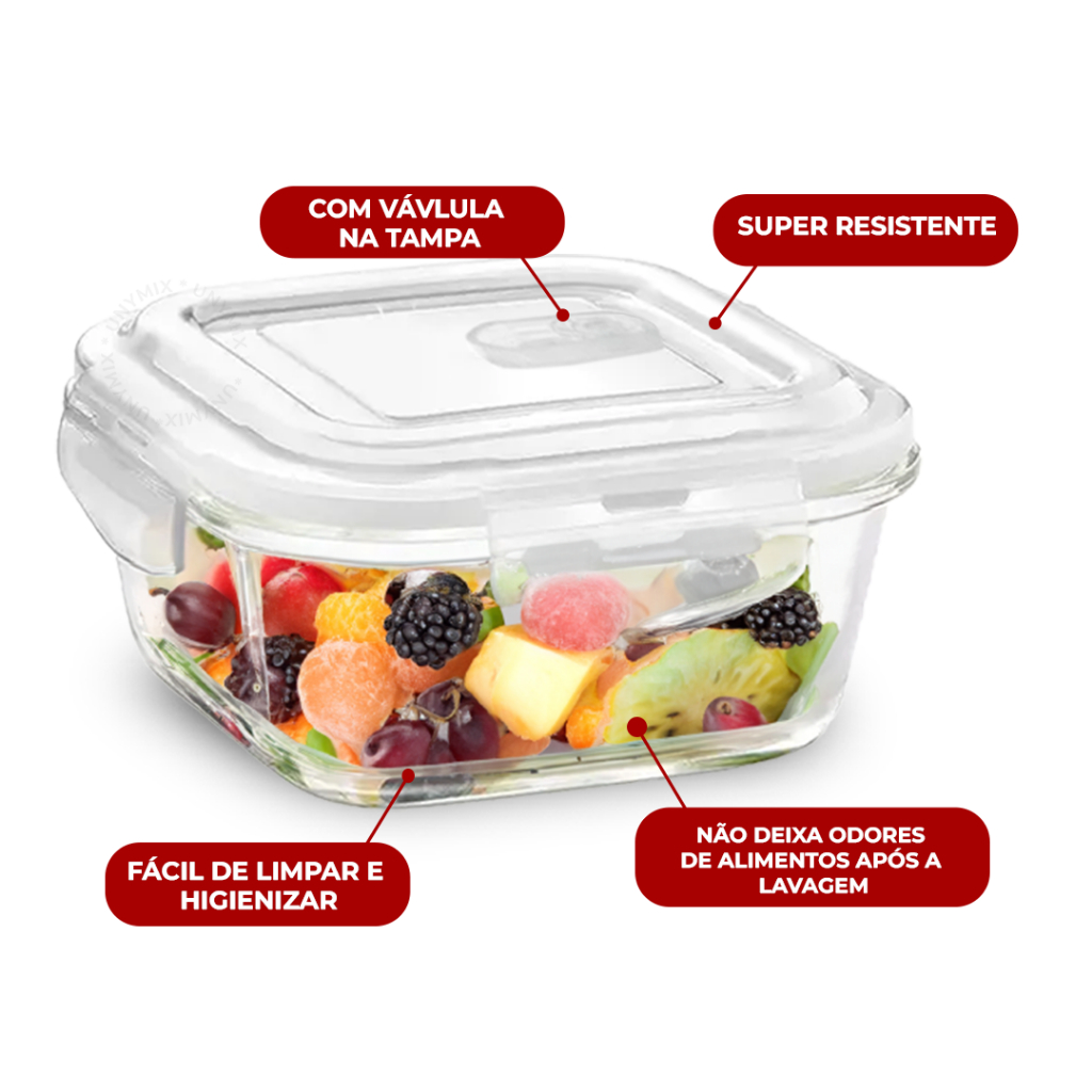 Kit 10 ou 5 Potes Vidro Herméticos  310ml  Quadrado Com Tampa - 4 Travas Premium