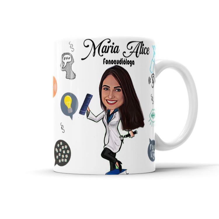 Caneca Avatar Caricatura Personalizada De Profissão - Fonoaudiologia - 325ml
