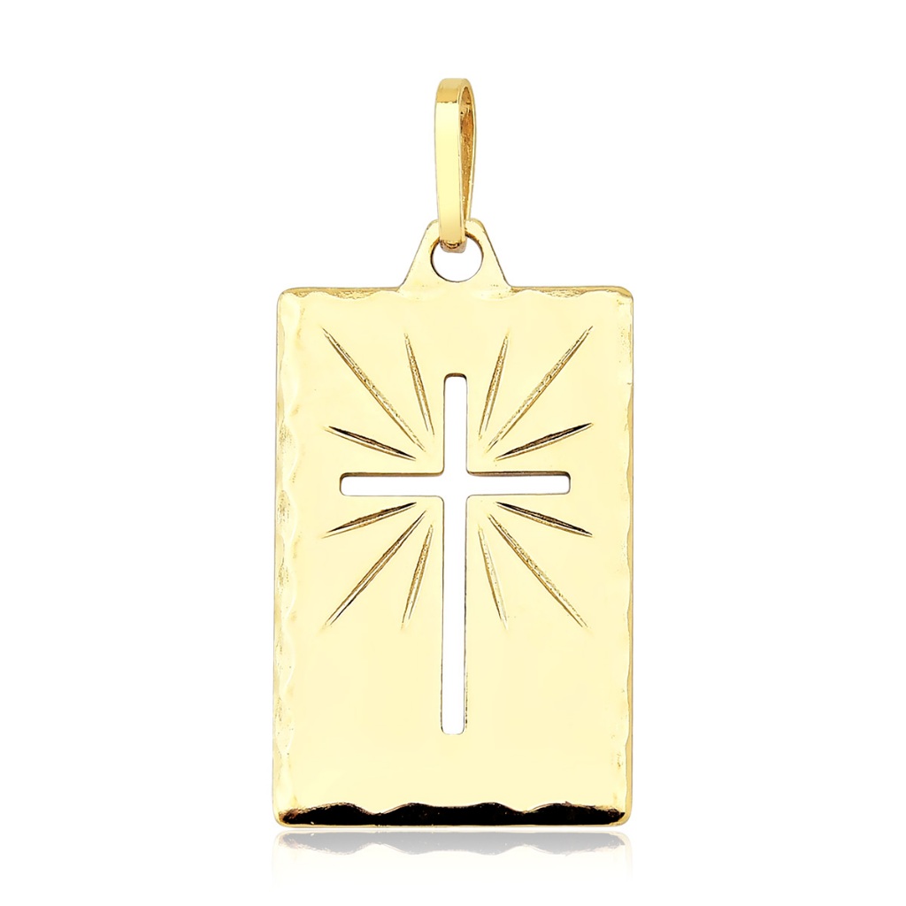 Pingente de Ouro 18k Placa com Cruz Vazada