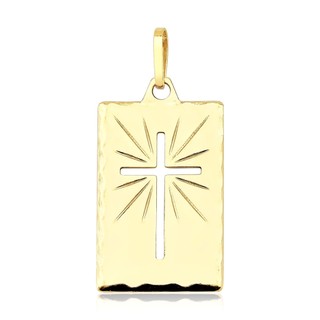 Pingente de Ouro 18k Placa com Cruz Vazada